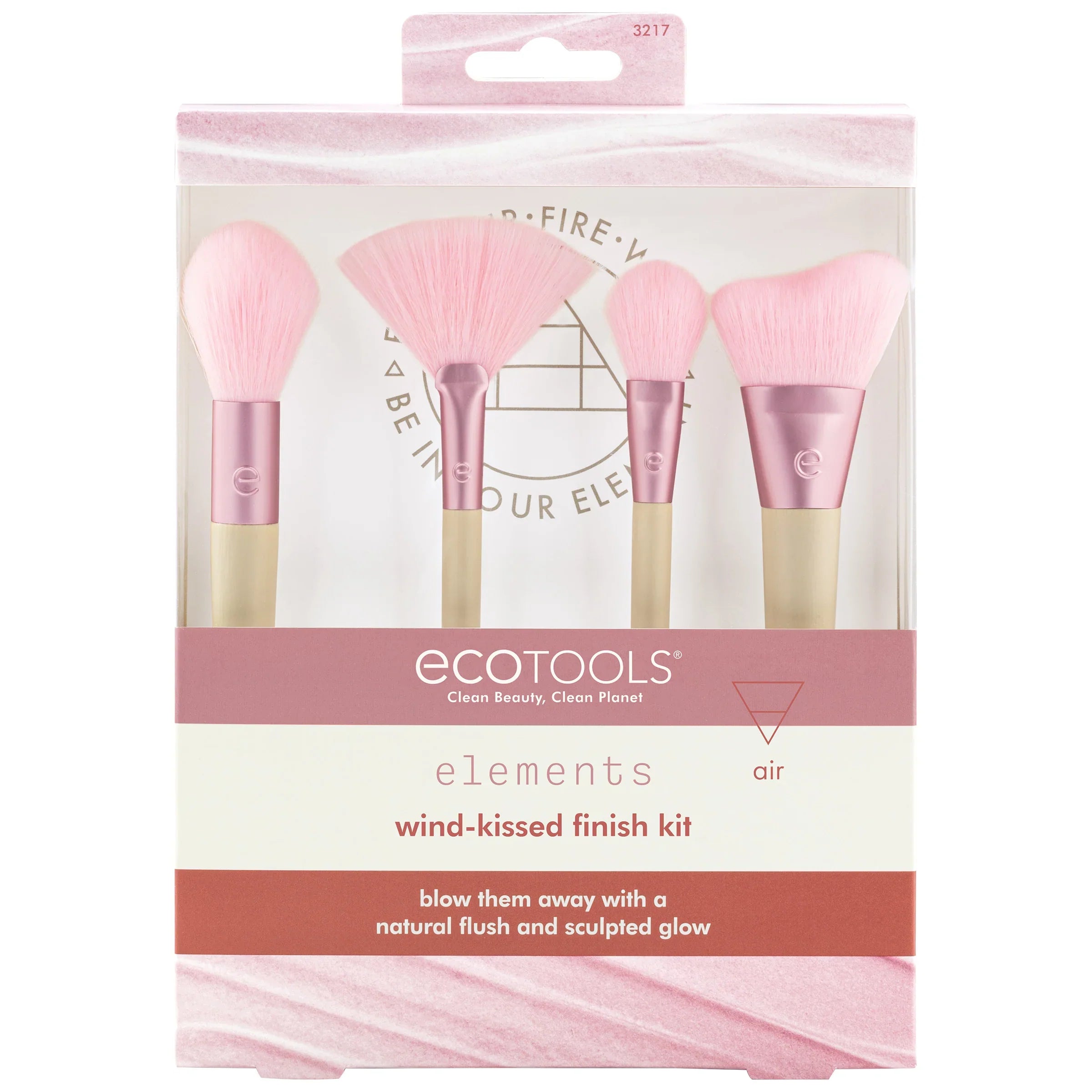 EcoTools #3217 Elements Wind-Kissed Finish Kit - 4-Piece Brush Set for Sculpted Glow & Natural Flush