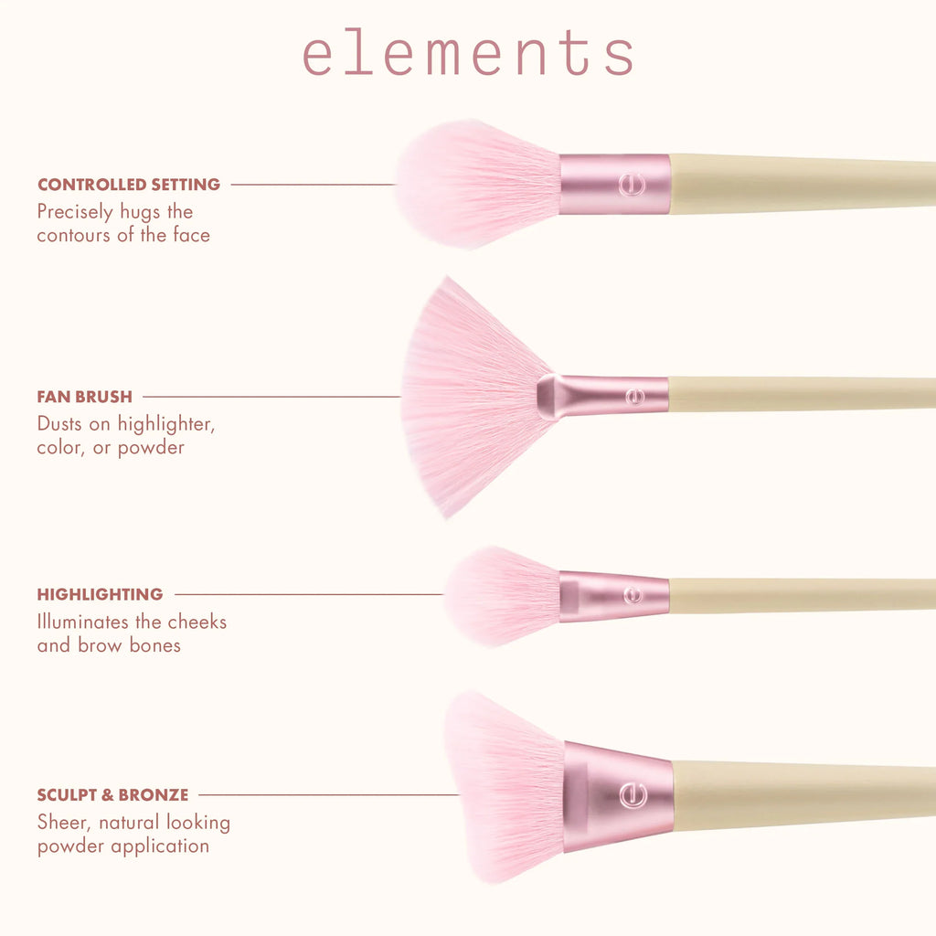 EcoTools #3217 Elements Wind-Kissed Finish Kit - 4-Piece Brush Set for Sculpted Glow & Natural Flush